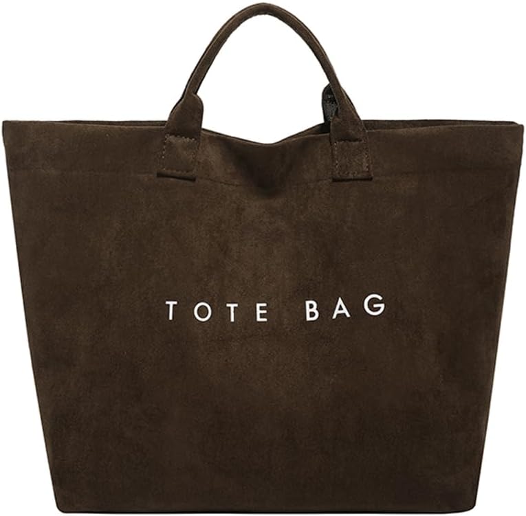 Cohawk Suede Tote Bag for Women Large Soft Tote Bag for Work Travel Letter Print Hobo Bag Fashion Handbag - Image 1